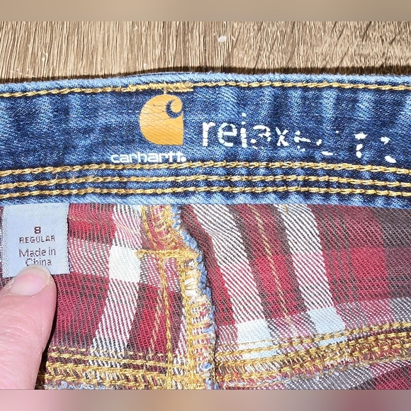 Carhartt Relaxed Fit Flannel Lined Straight Leg Jeans Women's 8 Measures 32X30 - Picture 6 of 9